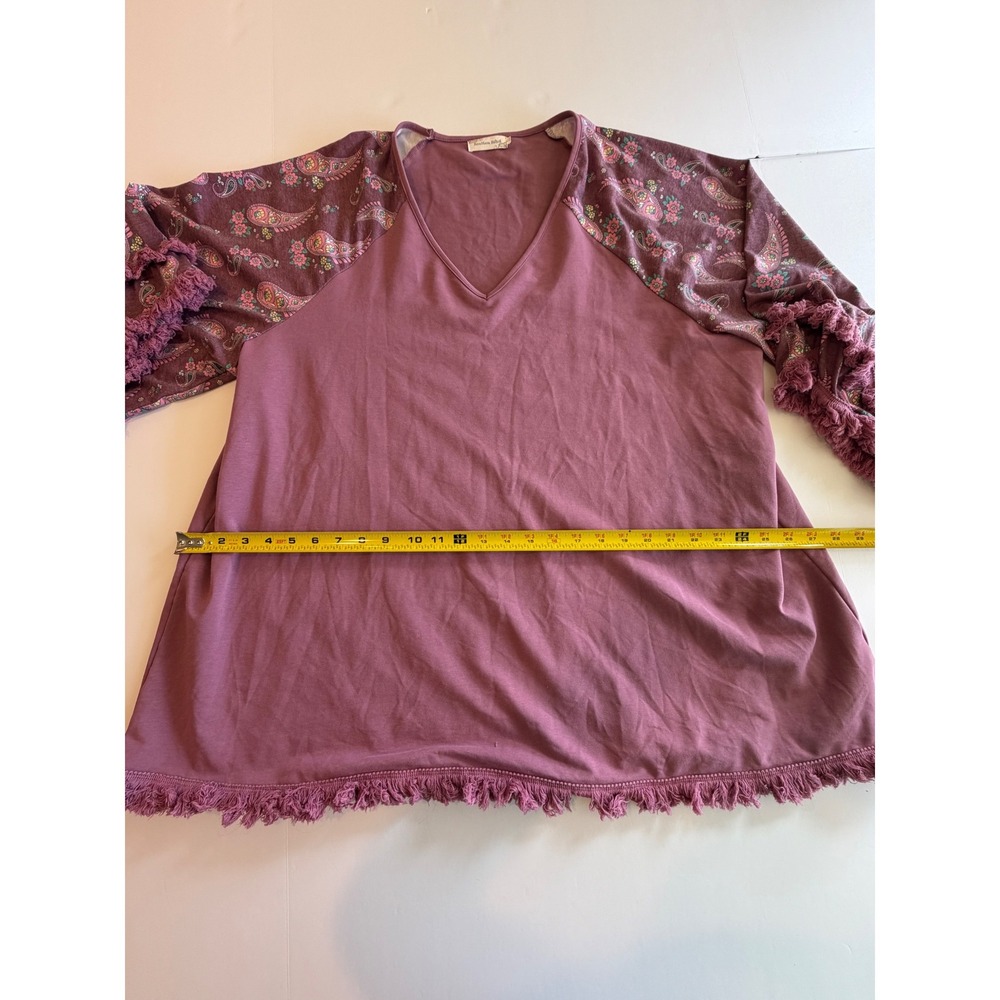Southern Stitch Womens 3XL Purple Paisley Fringe Raglan Sleeve V-Neck Tunic Top - Picture 5 of 7